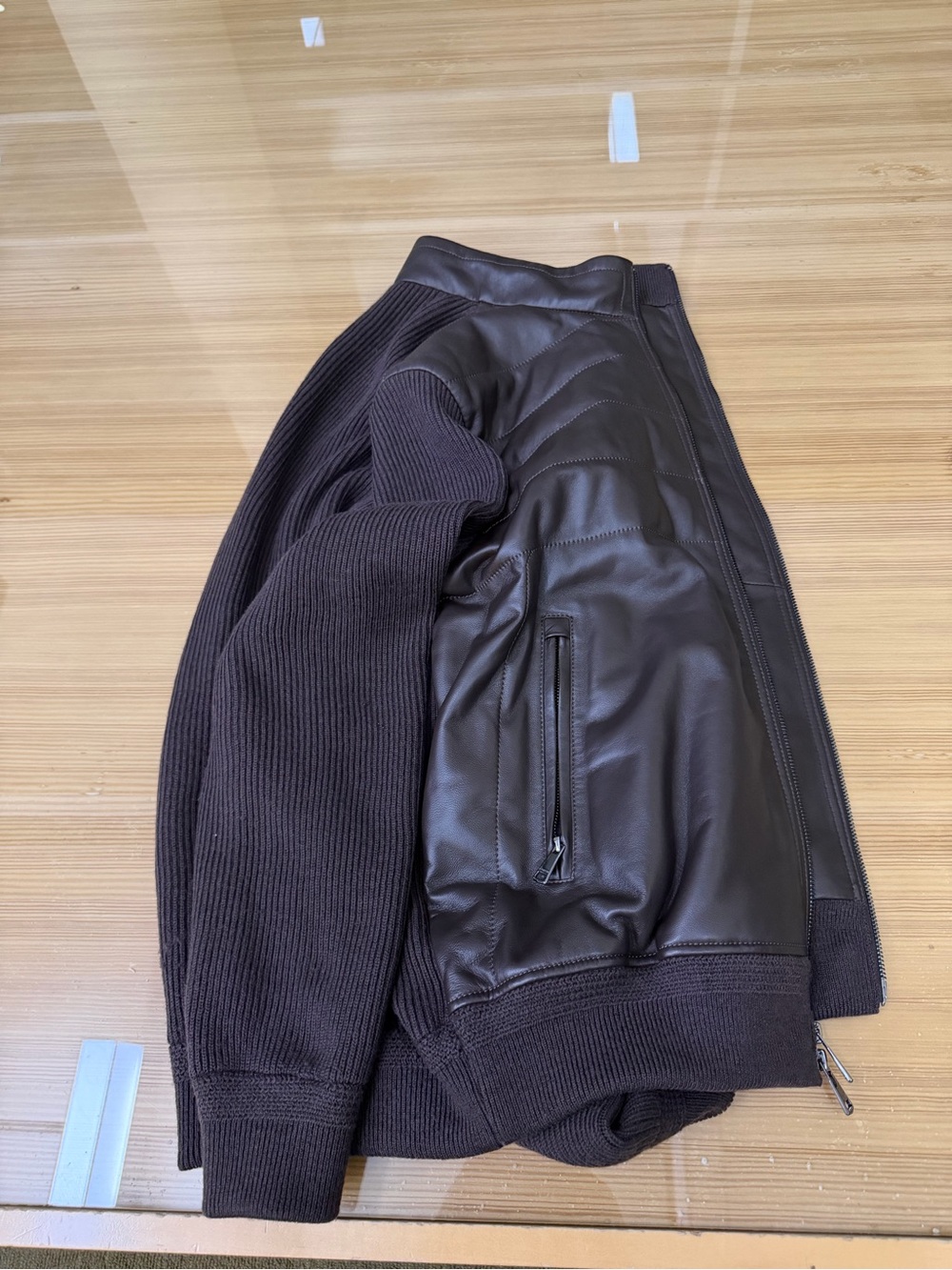 Bugatchi Dark Brown Mixed-Material Bomber Jacket